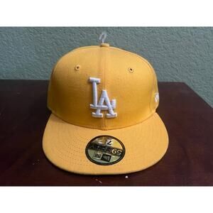 New Era 59Fifty LA Dodgers Fitted Hat Baseball Cap Yellow MLB Size 7 1/4" USED